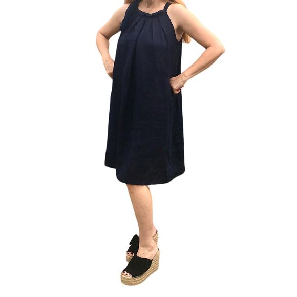 Bellamia Linen Shift Dress, Navy Blue, Women's S,  A Line Dress, Comfortable - Picture 7 of 8